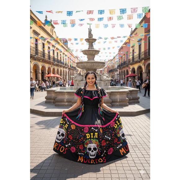 Mexican two piece day of the dead dress mexico todo corazon - Picture 8 of 16